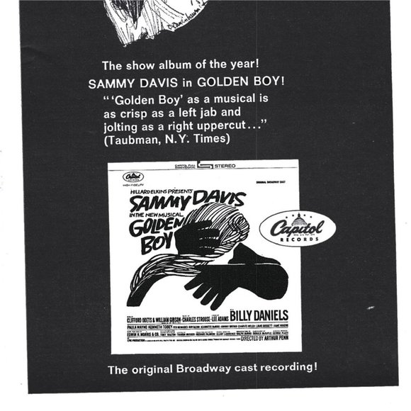 Sammy Davis Golden Boy Capitol Records AD 1960s Vintage Print Ad 9 in Broadway - Picture 3 of 4